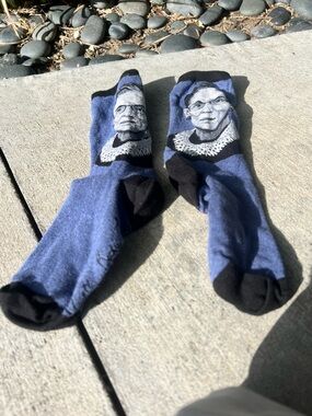Blue Novelty Ruth Bader Ginsburg Crew Socks with Black Accents